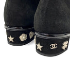 Chanel Short Boots Shoes Suede Patent Black Silver CC Logo Charm Ankle — view 9