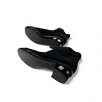 Chanel Short Boots Shoes Suede Patent Black Silver CC Logo Charm Ankle — view 6
