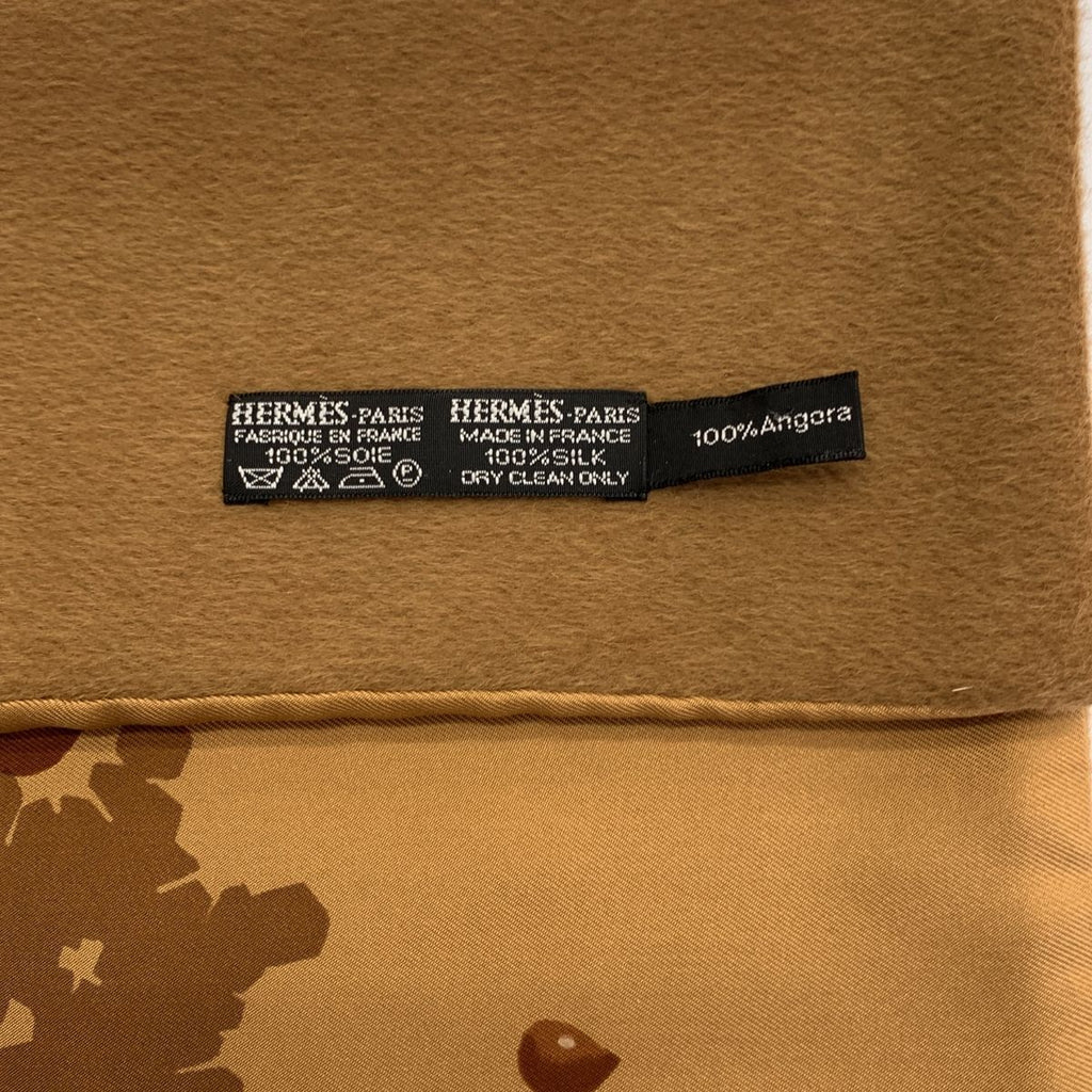 Hermes Snowflake Angora Silk Shawl Muffler Brown Scarf — view 4