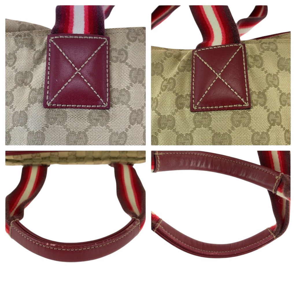 Gucci Sherry Line Brown Beige Red GG Canvas Leather Shoulder Bag Tote — view 6