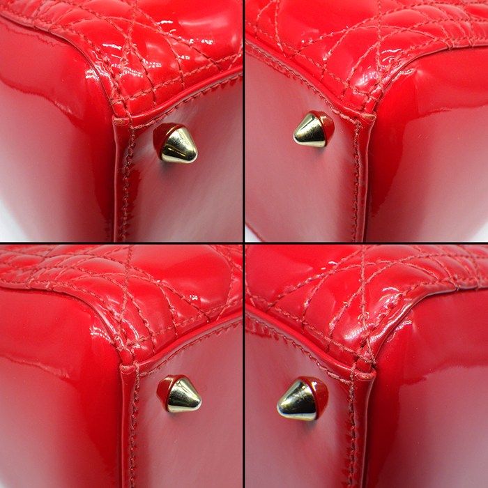 Dior Shoulder Bag Lady Red Patent Leather Gold — view 8