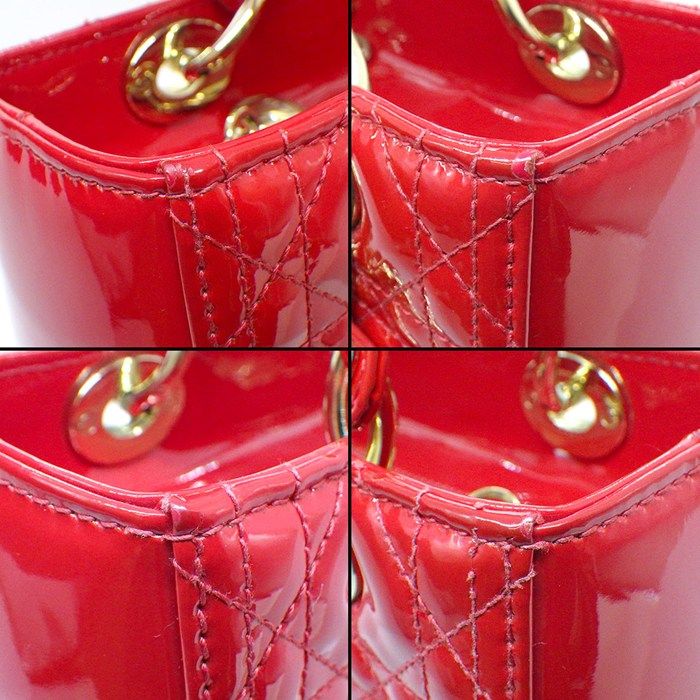 Dior Shoulder Bag Lady Red Patent Leather Gold — view 9