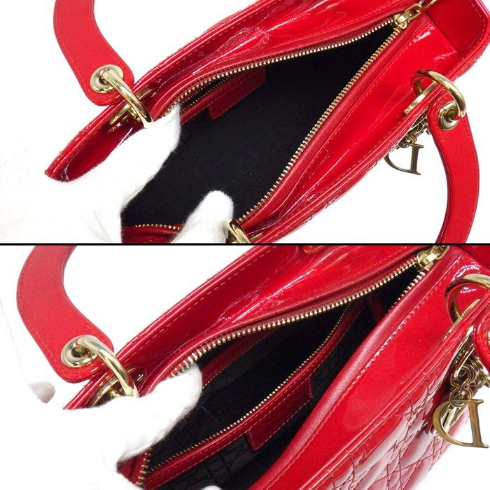 Dior Shoulder Bag Lady Red Patent Leather Gold — view 5