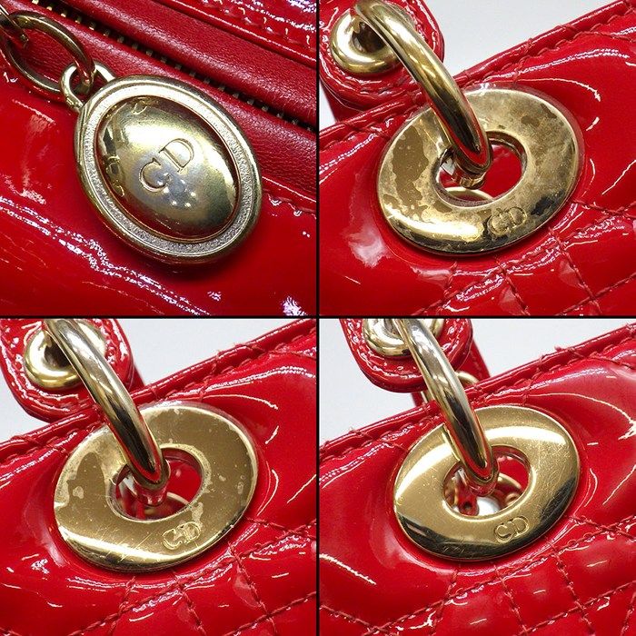 Dior Shoulder Bag Lady Red Patent Leather Gold — view 7