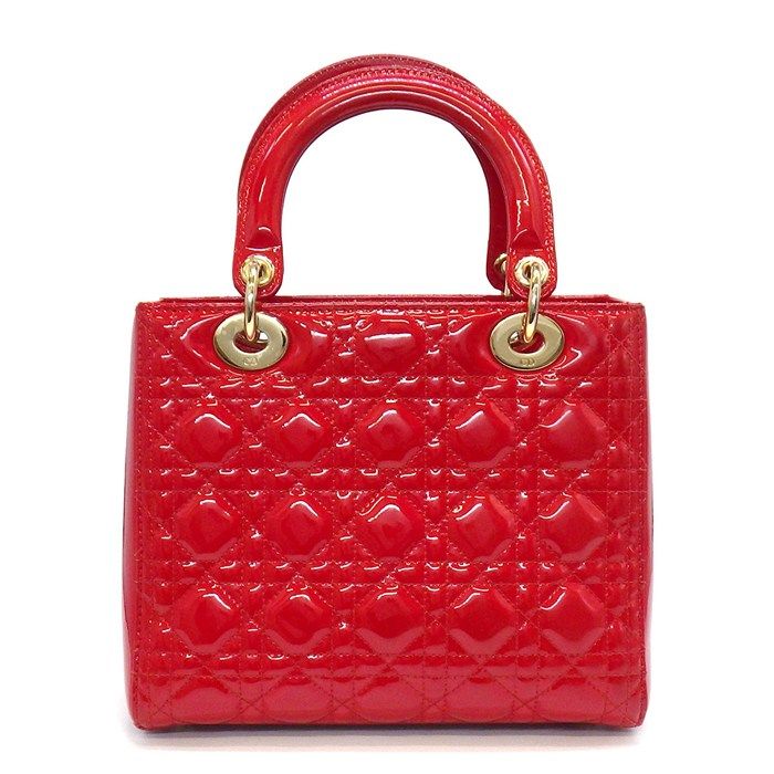 Dior Shoulder Bag Lady Red Patent Leather Gold — view 2