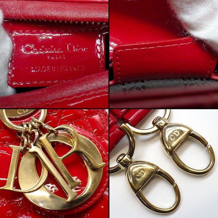 Dior Shoulder Bag Lady Red Patent Leather Gold — view 6