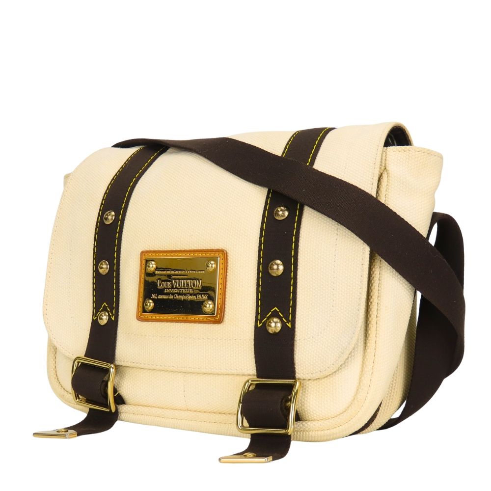 Louis Vuitton Shoulder Bag Antigua Besace Canvas Ecru Ivory Brown — view 2