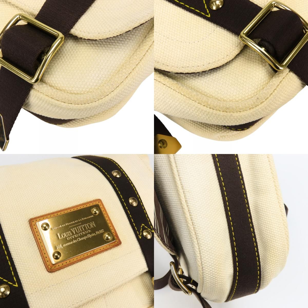 Louis Vuitton Shoulder Bag Antigua Besace Canvas Ecru Ivory Brown — view 5