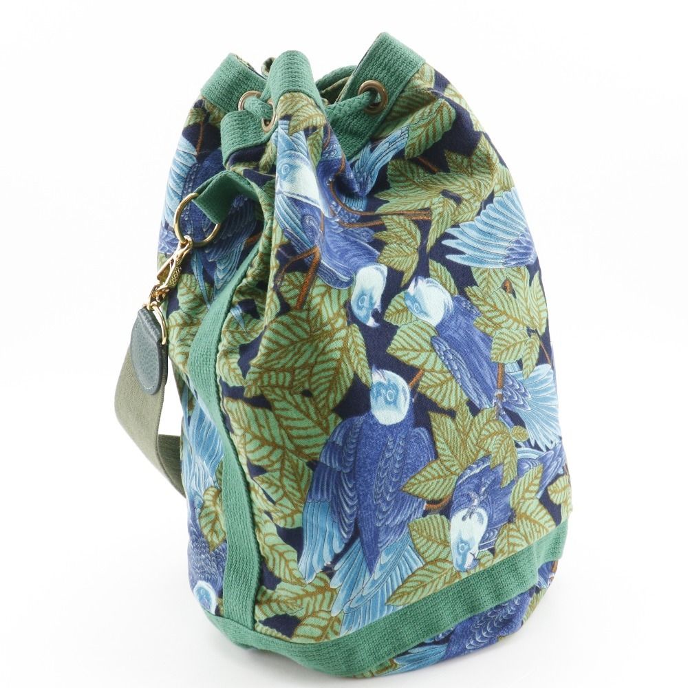 Hermes Drawstring Botanical Pattern Bird Cotton Green — view 3