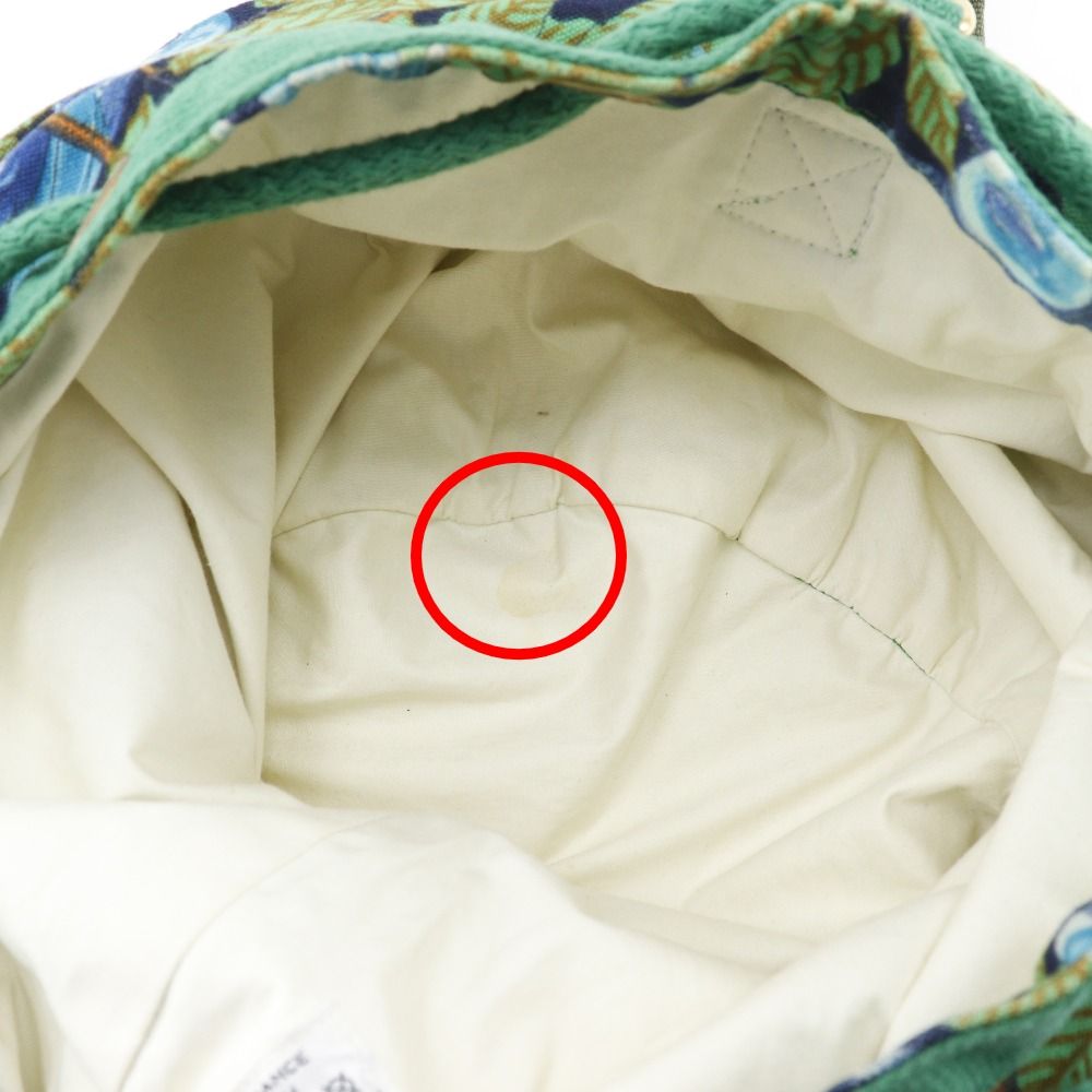 Hermes Drawstring Botanical Pattern Bird Cotton Green — view 7