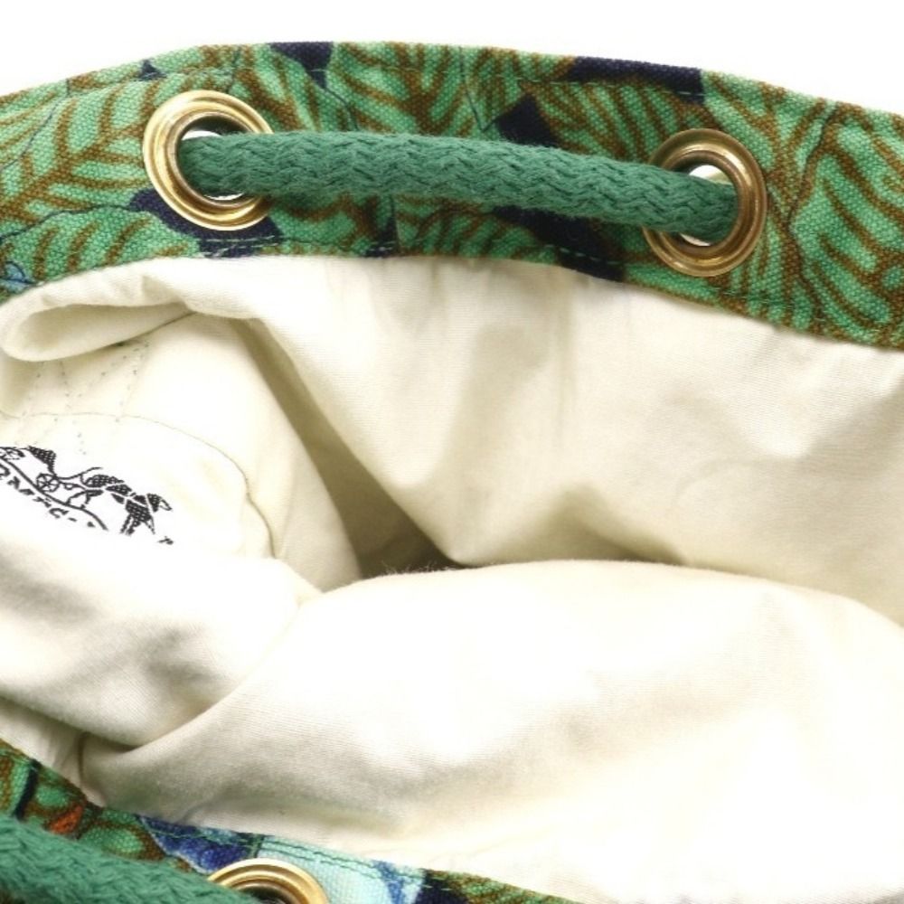 Hermes Drawstring Botanical Pattern Bird Cotton Green — view 8