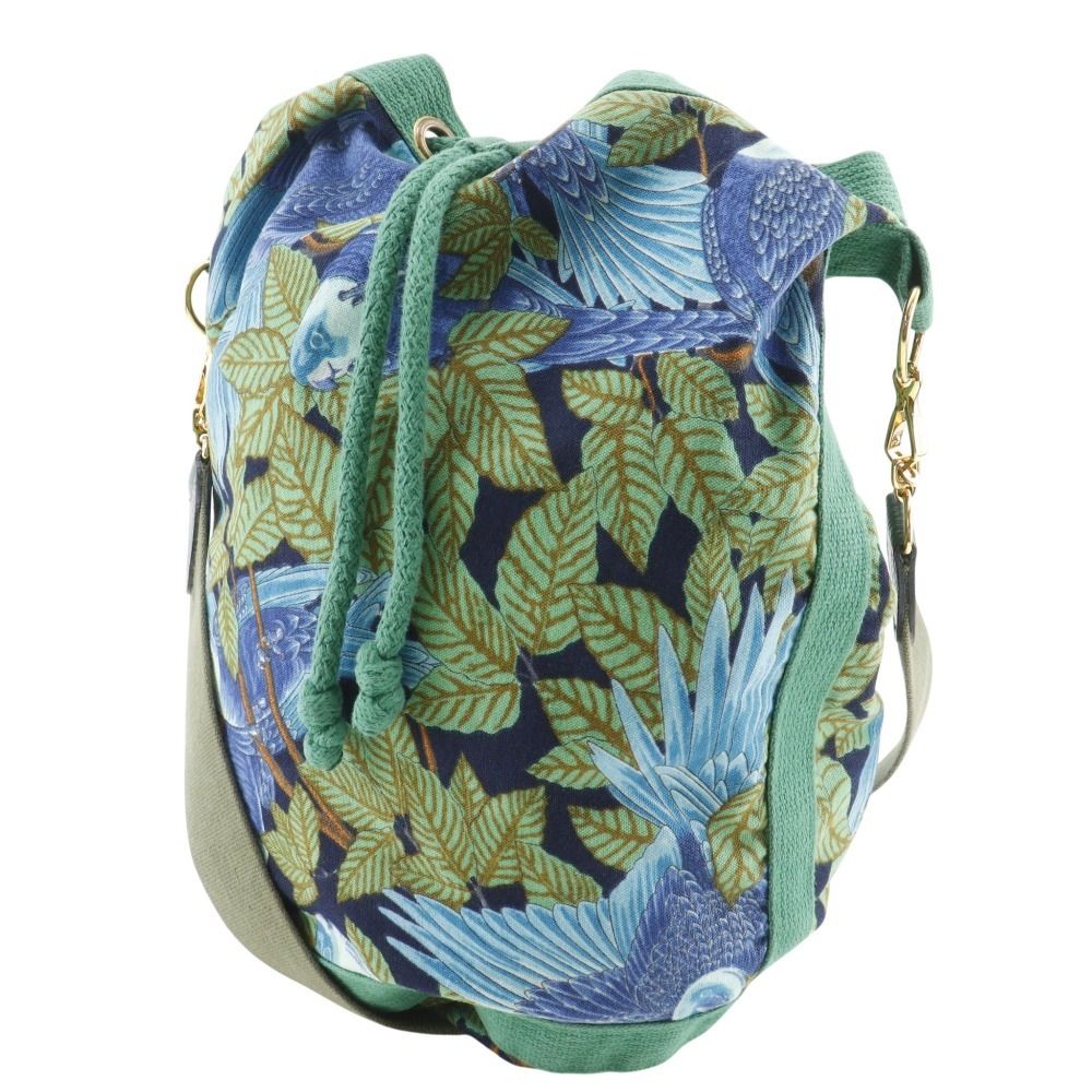 Hermes Drawstring Botanical Pattern Bird Cotton Green — view 2