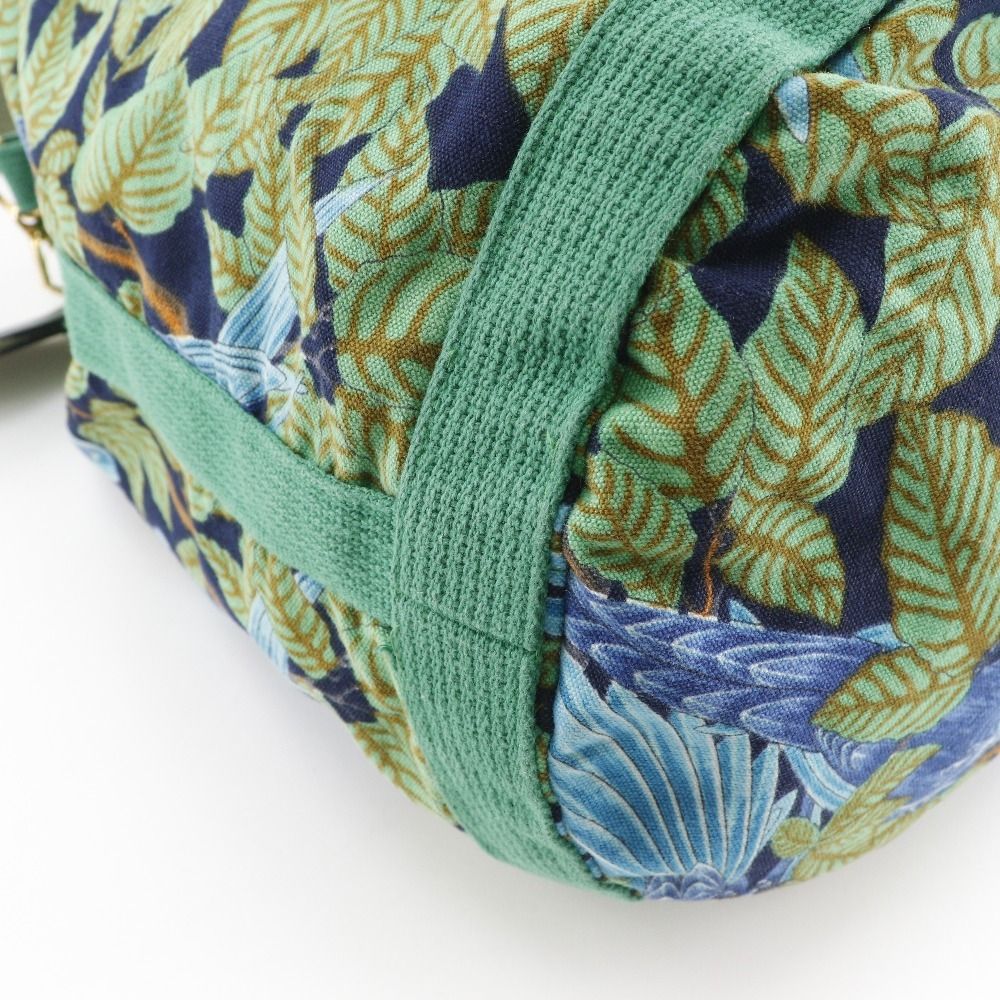 Hermes Drawstring Botanical Pattern Bird Cotton Green — view 4