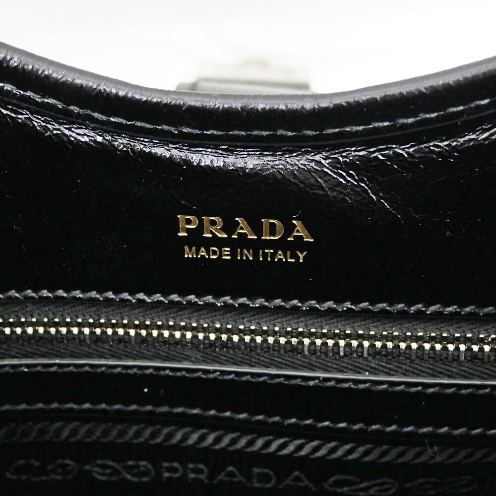 Prada Small Leather Tote Black Hand Silver — view 6