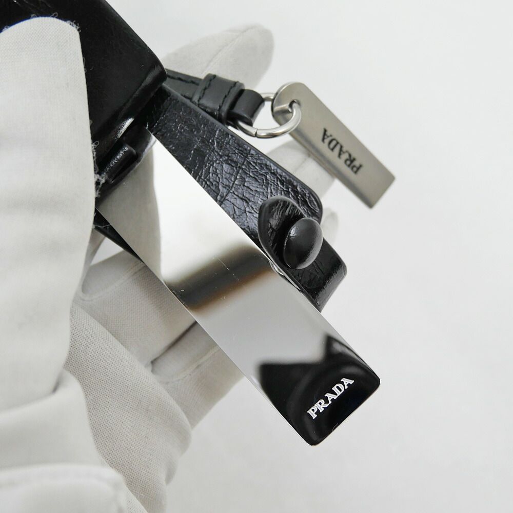 Prada Small Leather Tote Black Hand Silver — view 9