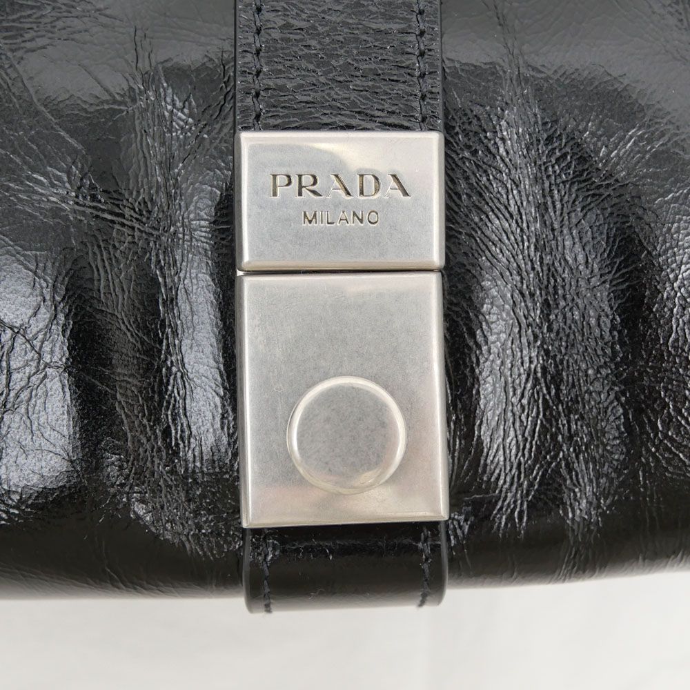 Prada Small Leather Tote Black Hand Silver — view 7
