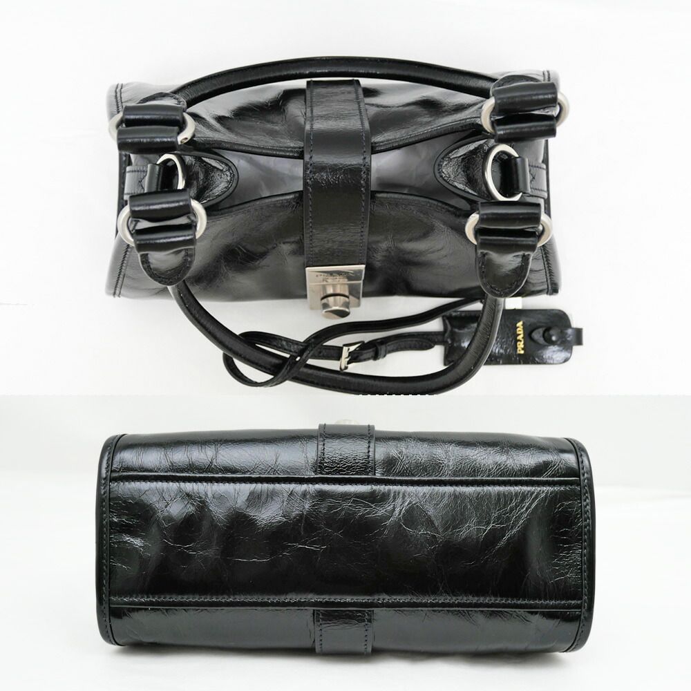 Prada Small Leather Tote Black Hand Silver — view 4