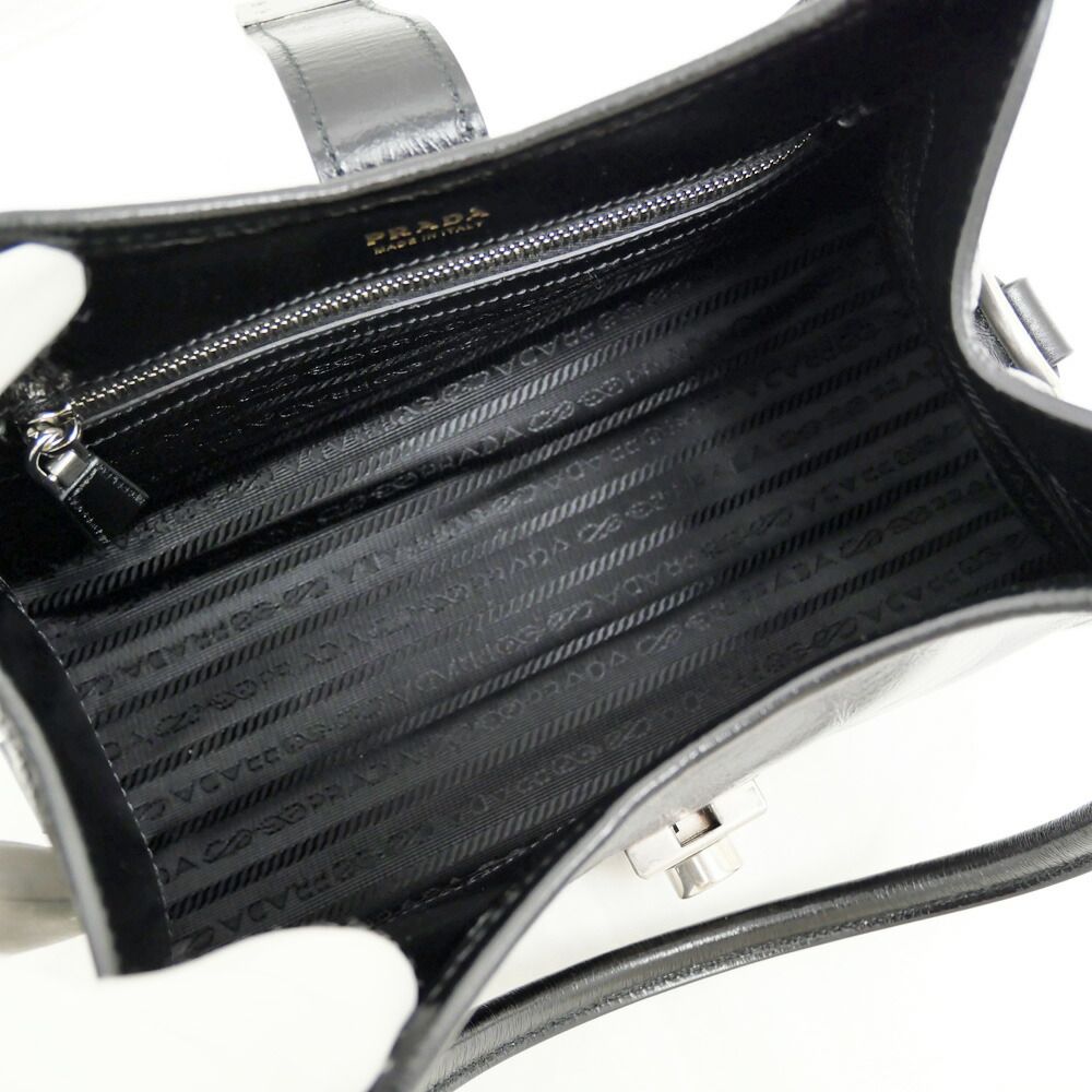 Prada Small Leather Tote Black Hand Silver — view 5