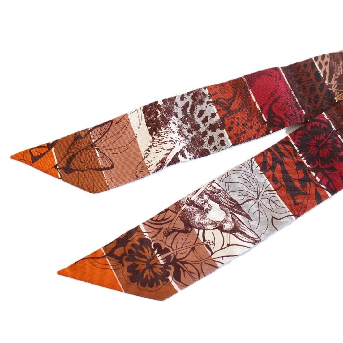 Hermes Twilly Jungle Love Rainbow Silk Brown Scarf — view 6