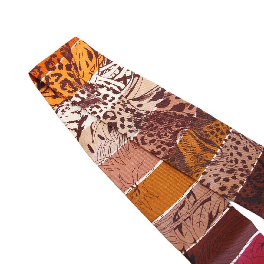 Hermes Twilly Jungle Love Rainbow Silk Brown Scarf — view 3