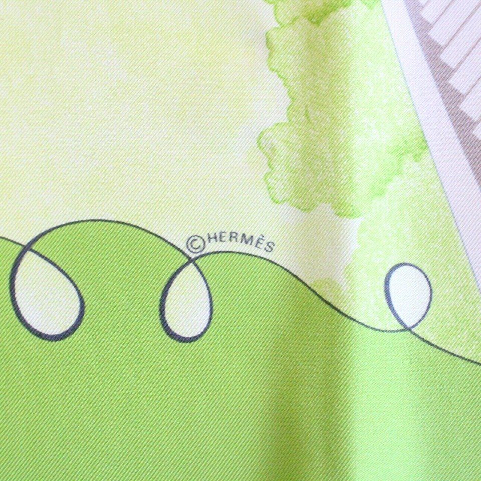 Hermes Carre 90 Scarf les Triples de Paris Mischievous Triplets Silk Green — view 6
