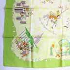 Hermes Carre 90 Scarf les Triples de Paris Mischievous Triplets Silk Green — view 4