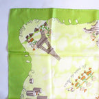 Hermes Carre 90 Scarf les Triples de Paris Mischievous Triplets Silk Green — view 2