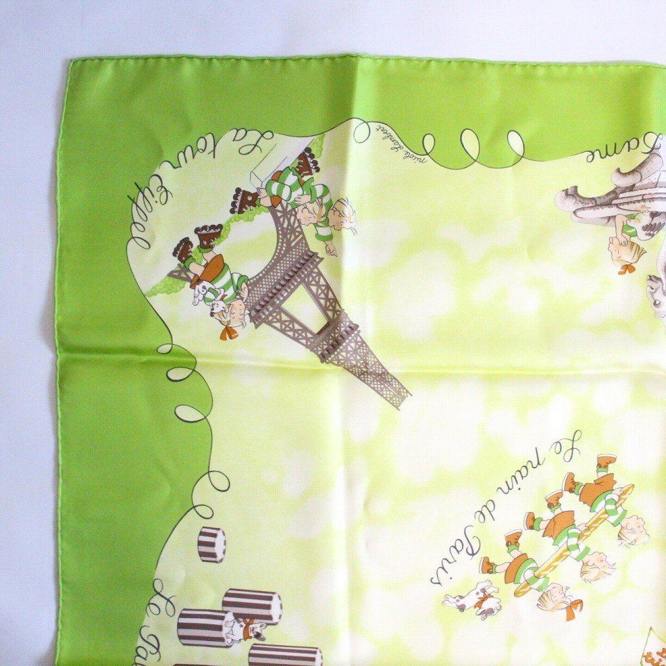 Hermes Carre 90 Scarf les Triples de Paris Mischievous Triplets Silk Green — view 2