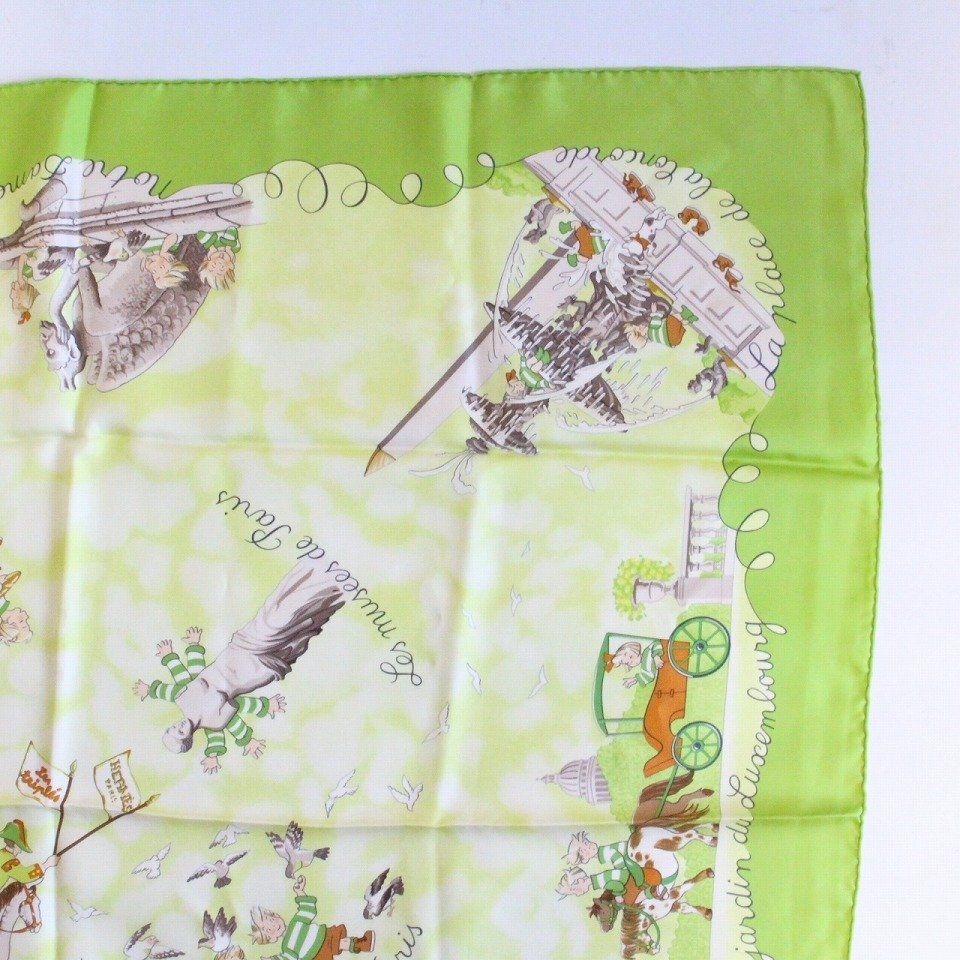 Hermes Carre 90 Scarf les Triples de Paris Mischievous Triplets Silk Green — view 3