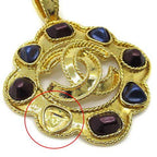 Chanel CC Logo Pendant Top Gold Vintage with Metallic Stones — view 2