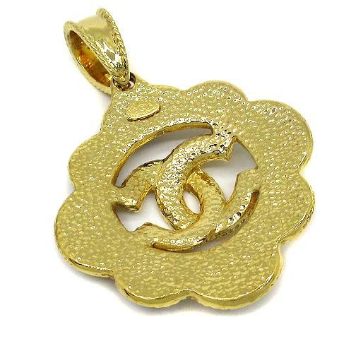 Chanel CC Logo Pendant Top Gold Vintage with Metallic Stones — view 3