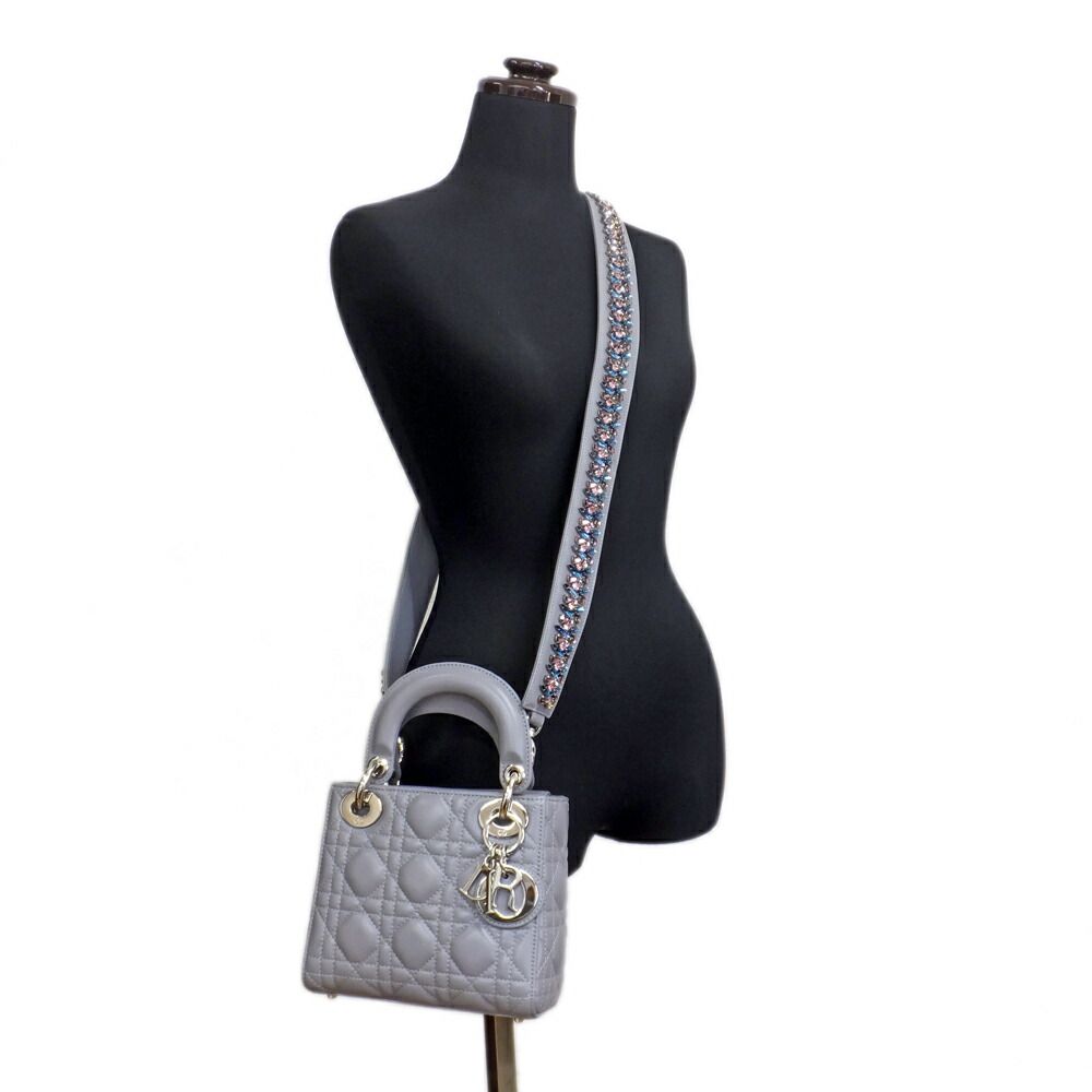 Dior Mini Gray Cannage Stitch Shoulder Strap Lambskin Bag — view 8