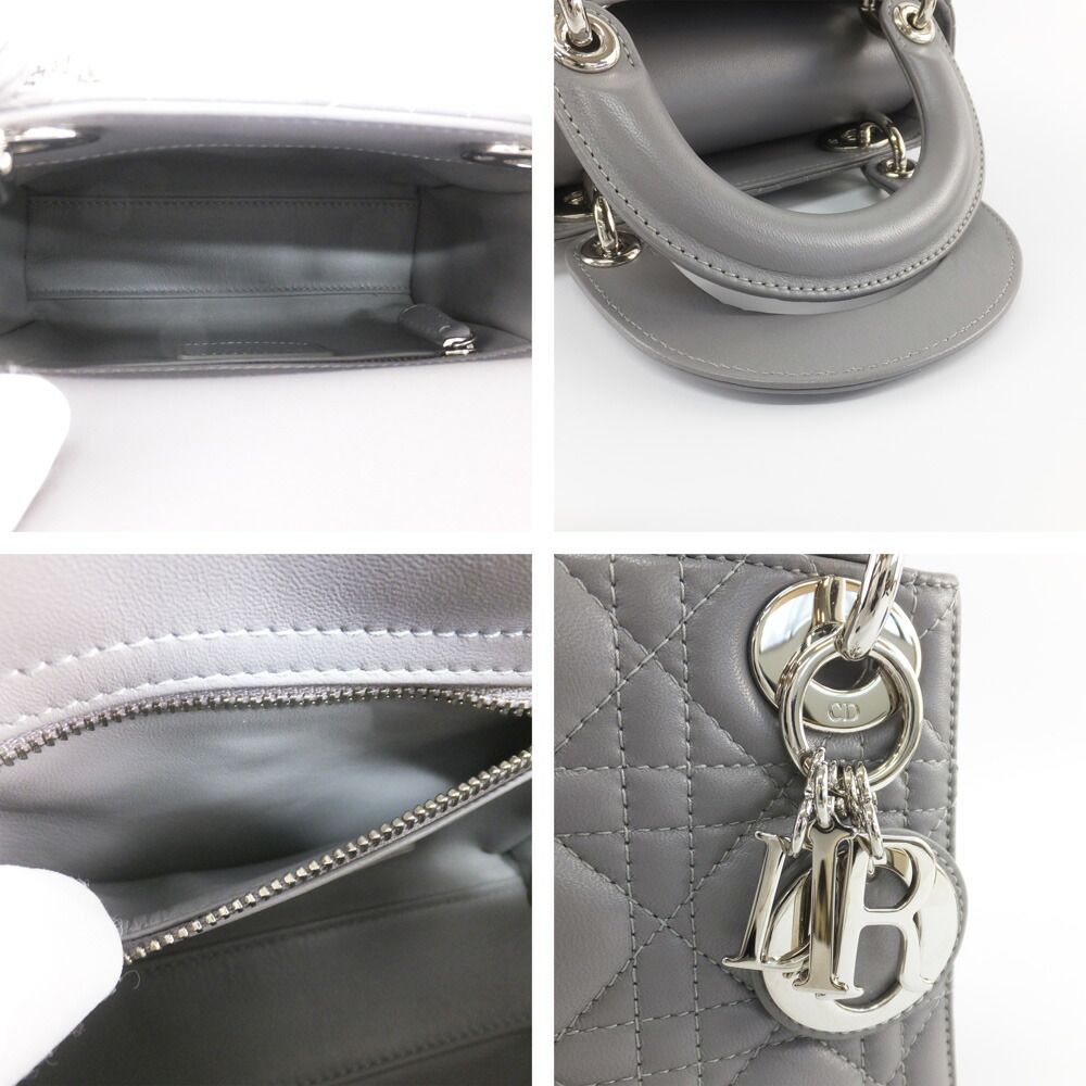 Dior Mini Gray Cannage Stitch Shoulder Strap Lambskin Bag — view 6