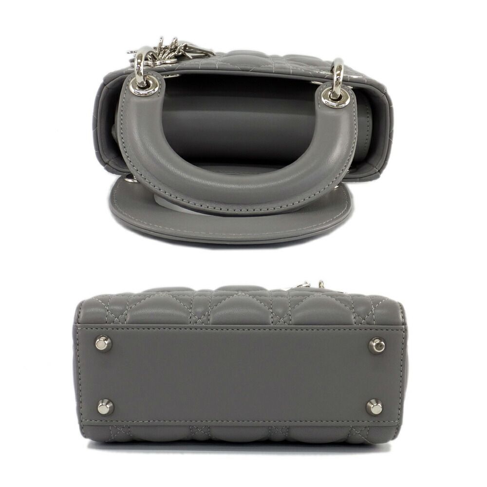 Dior Mini Gray Cannage Stitch Shoulder Strap Lambskin Bag — view 4