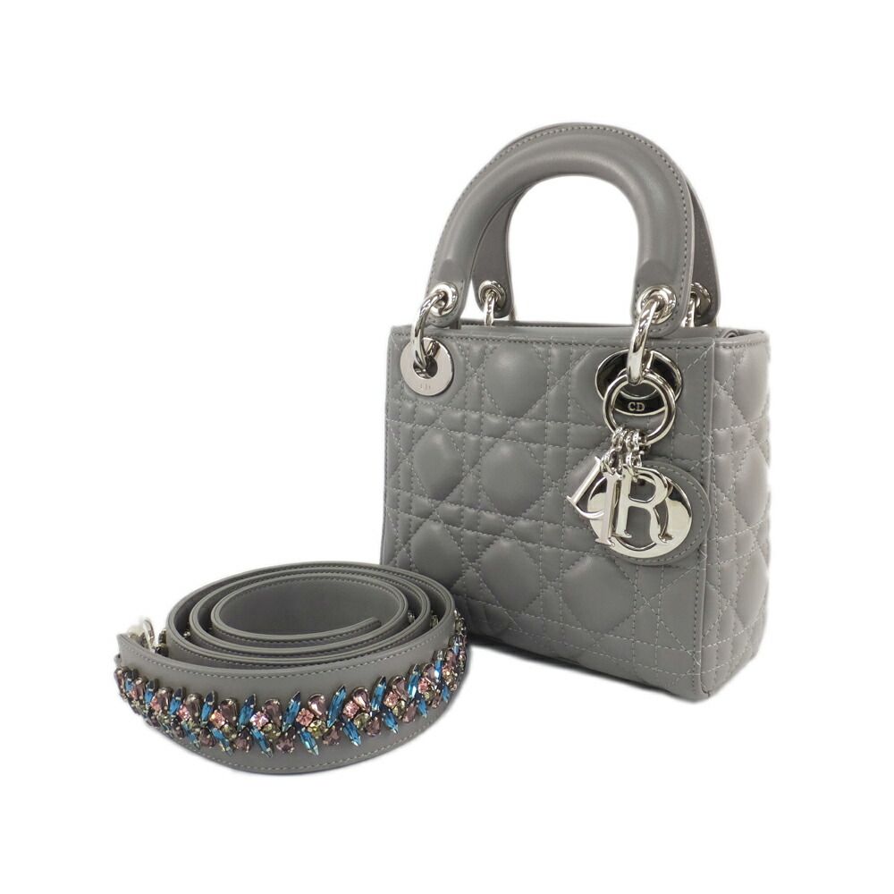 Dior Mini Gray Cannage Stitch Shoulder Strap Lambskin Bag — view 9