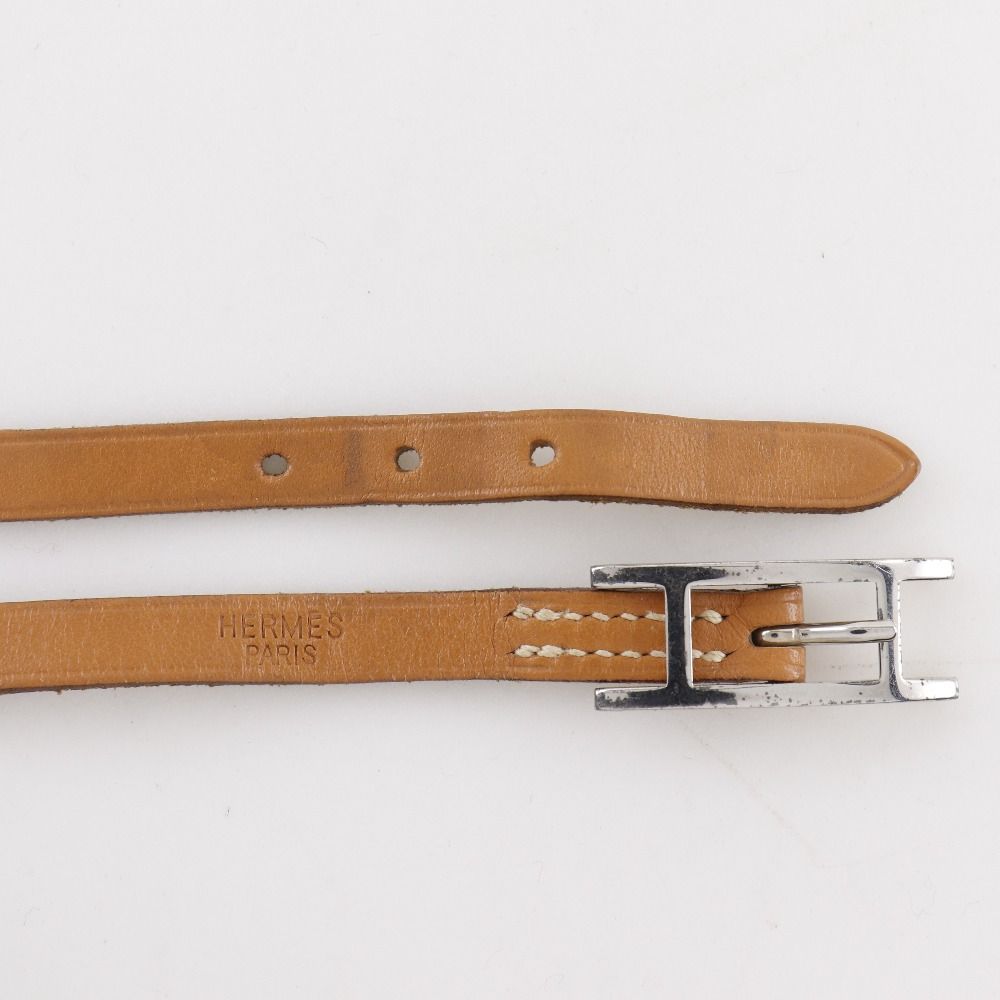 Hermes Choker Leather Brown Silver Bracelet — view 5