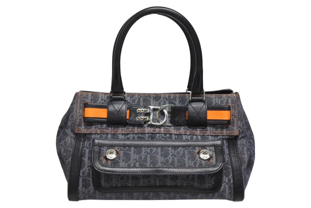 Dior Flight Line Trotter Handbag Denim Leather Navy Black Silver