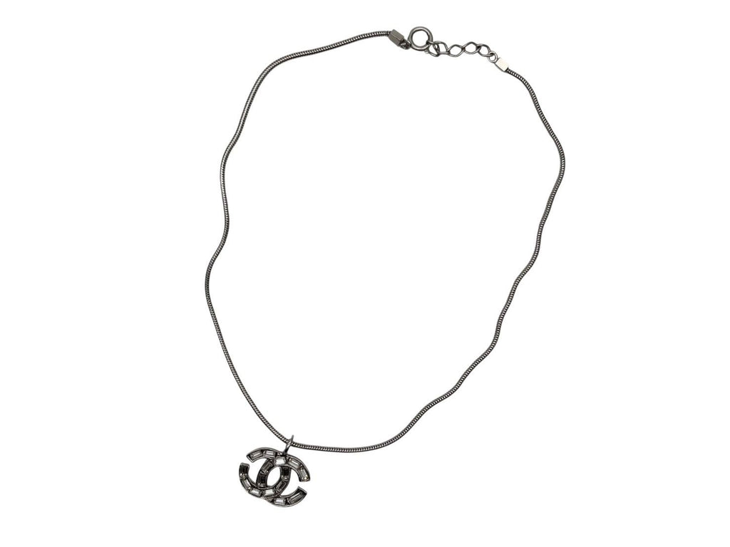Chanel Rhinestone CC Logo Necklace 01 Silver