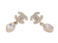 Chanel CC Logo Drop Earrings Dangle 09 Metal Rhinestone Silver