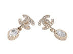 Chanel CC Logo Drop Earrings Dangle 09 Metal Rhinestone Silver