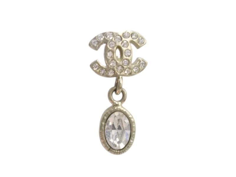 Chanel CC Logo Drop Earrings Dangle 09 Metal Rhinestone Silver — view 5