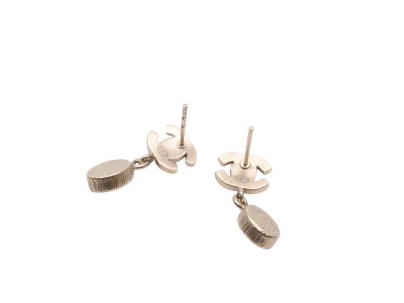 Chanel CC Logo Drop Earrings Dangle 09 Metal Rhinestone Silver — view 8