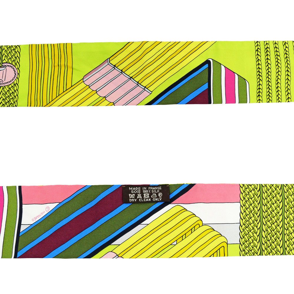 Hermes Twilly Belt Pattern Green Multicolor Silk Scarf — view 5