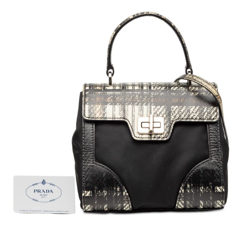 Prada Check Crossbody 2-Way Shoulder Bag Black — view 6