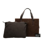 Chanel Logo Tote Shoulder Bag Brown Shearling Leather — view 7