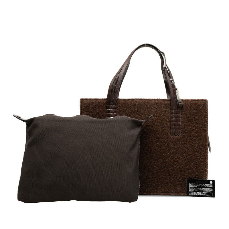 Chanel Logo Tote Shoulder Bag Brown Shearling Leather — view 7