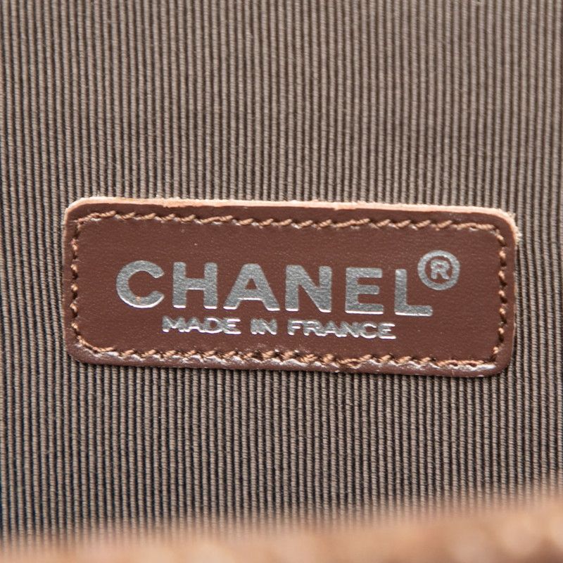 Chanel Logo Tote Shoulder Bag Brown Shearling Leather — view 5