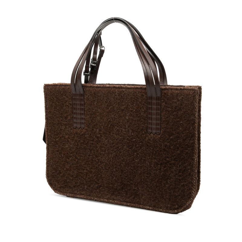 Chanel Logo Tote Shoulder Bag Brown Shearling Leather — view 2