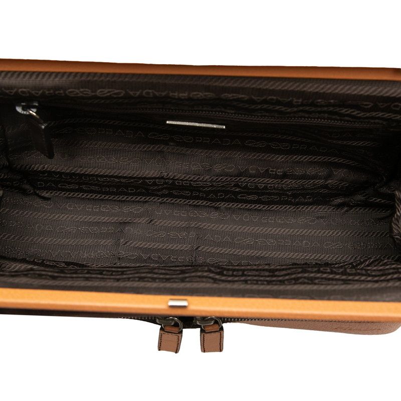 Prada Logo Shoulder Bag Brown Canvas Leather — view 4