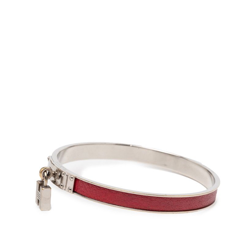 Hermes Kelly Cadena Bangle Bracelet Silver Red Metal Leather — view 2